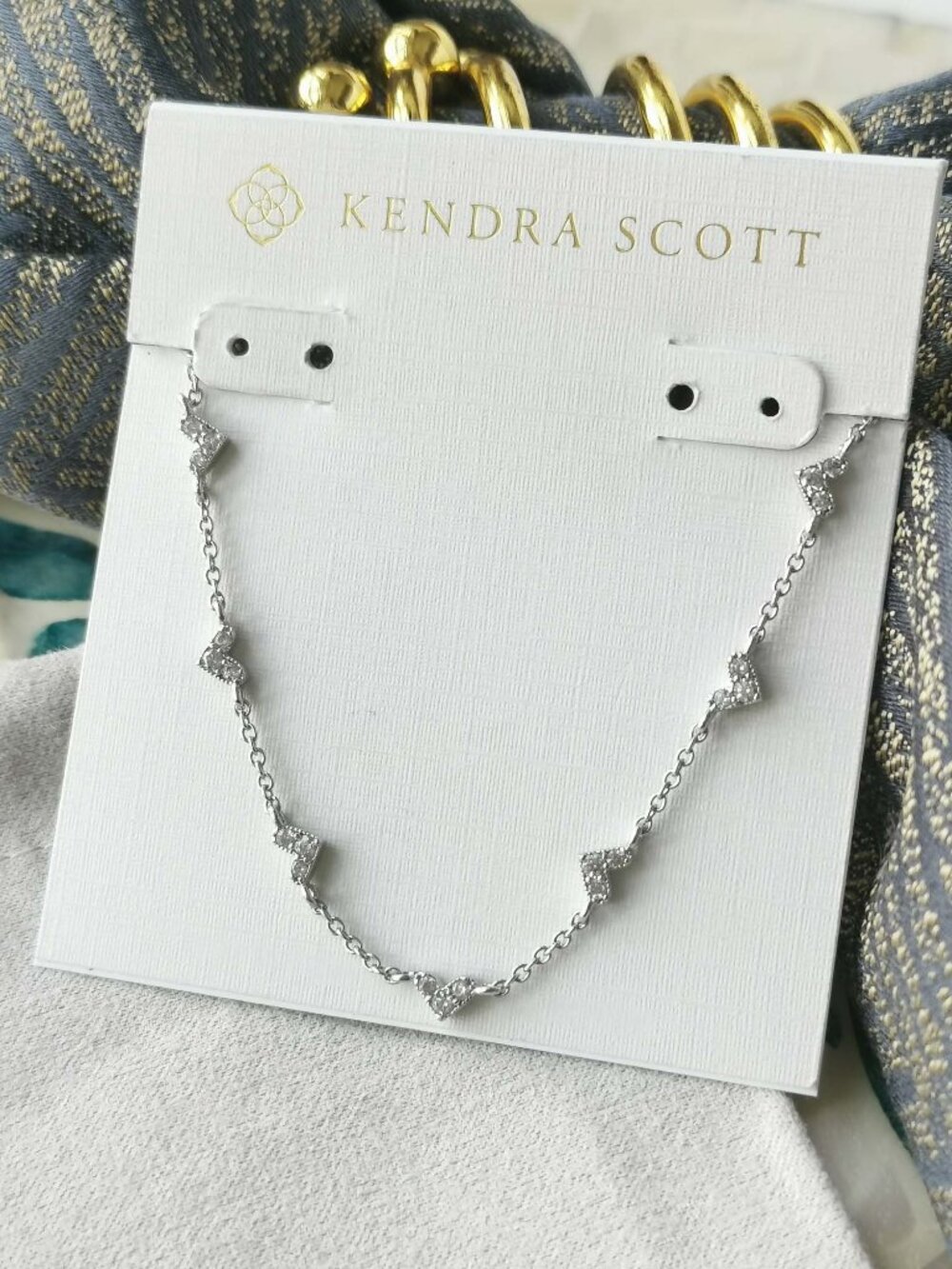 Kendra Scott Haven Heart Silver White Crystal Strand Necklace NEW